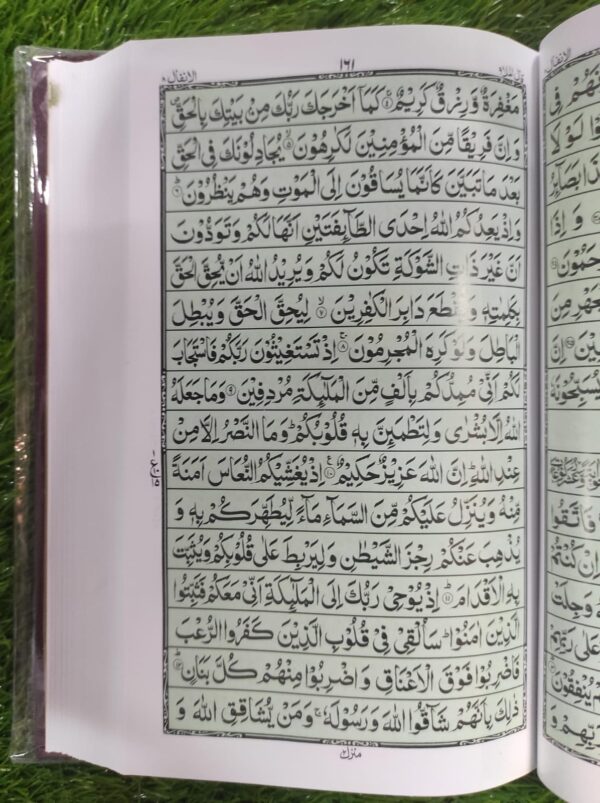 سولہ لائن قرآن پاک آرٹ پیپر حمائل سائز گرین بیک گراؤنڈ تاج کمپنی